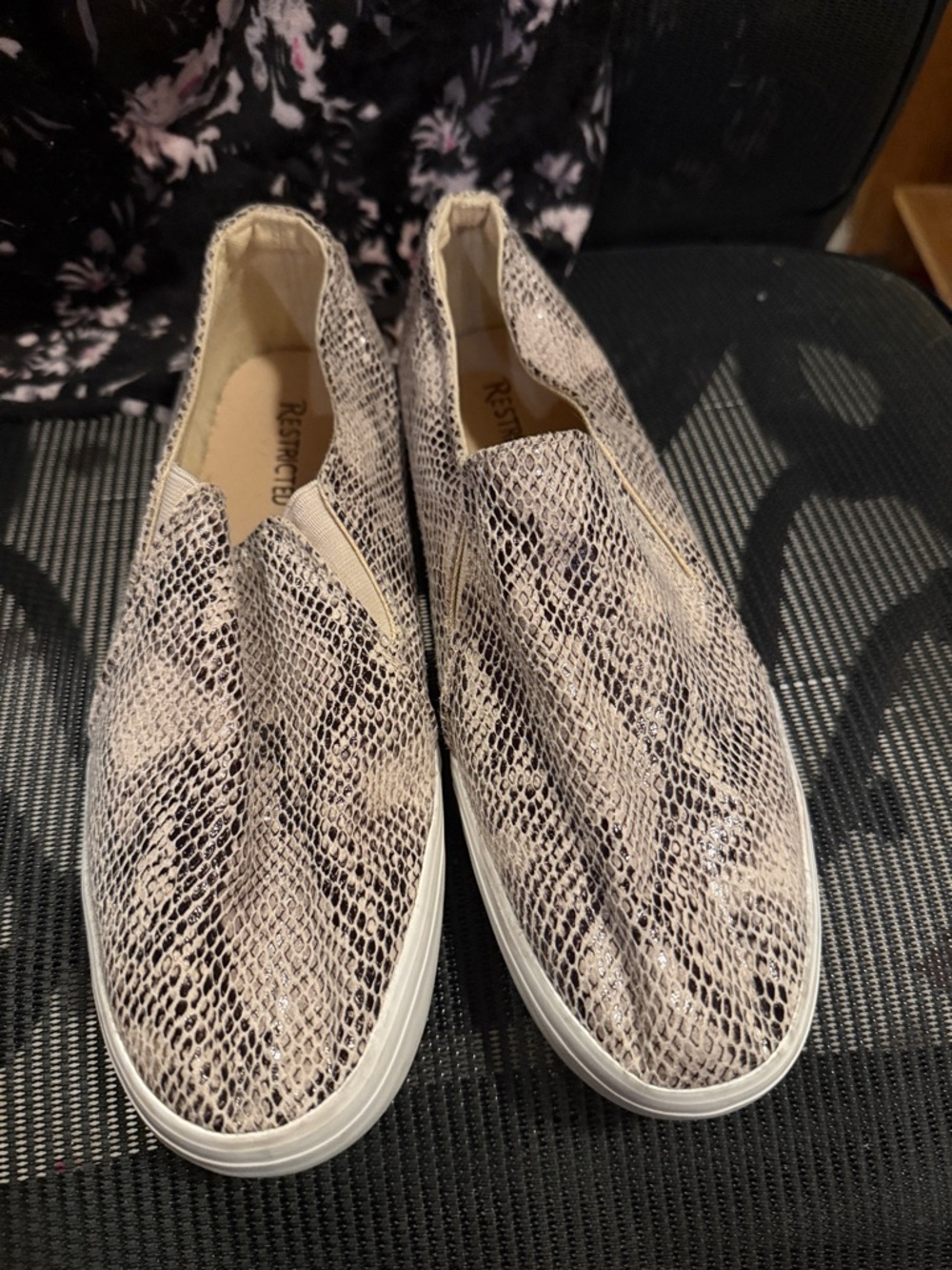 Restricted Snake-Print Slip-On Sneakers in Beige and Black